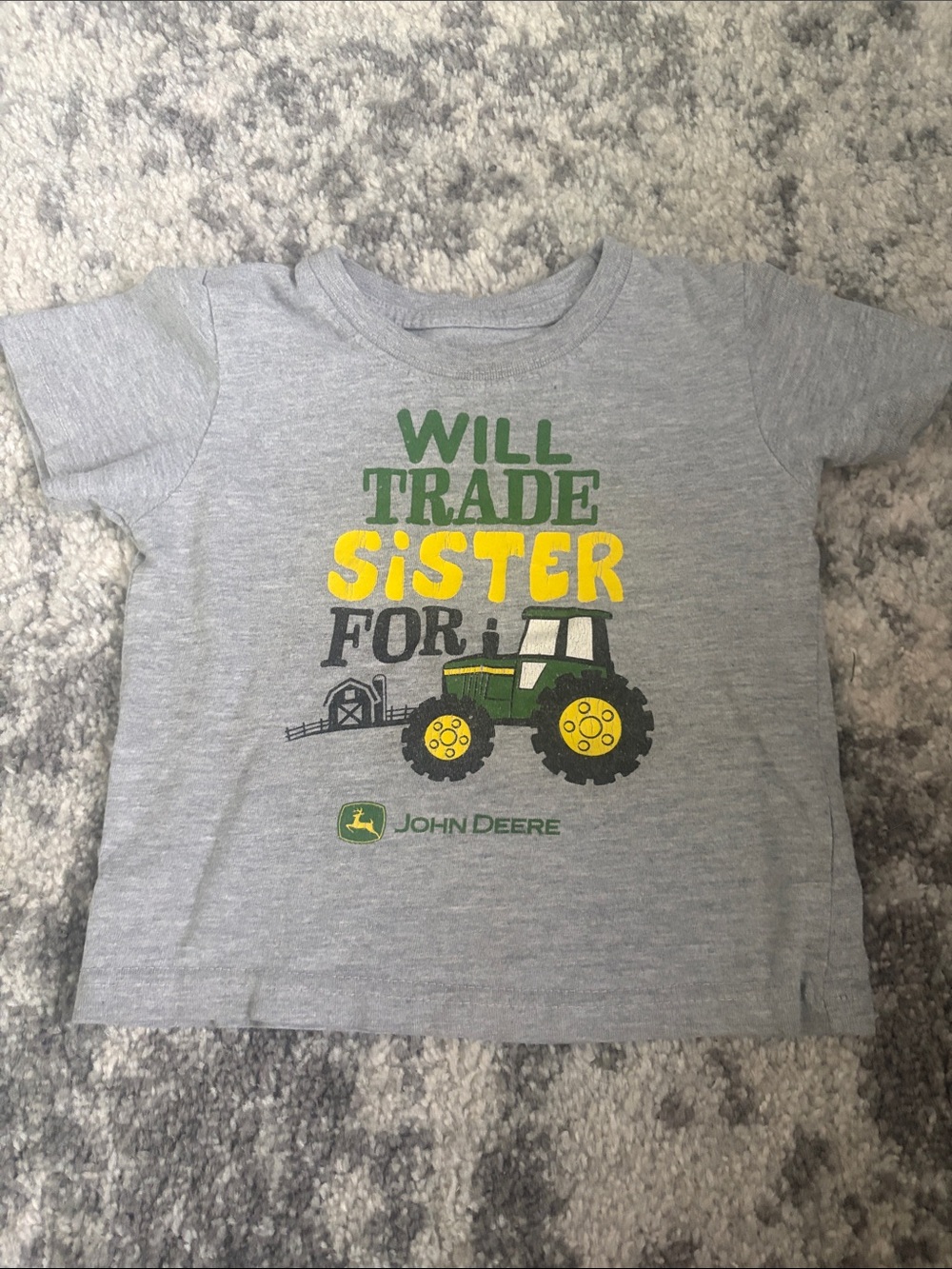 John Deere Gray Tee with Green and Yellow Tractor Graphic